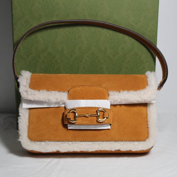 NEW Gucci Horsebit 1955 Shoulder Bag Flap Suede Sherpa 760319 - Picture 1 of 11